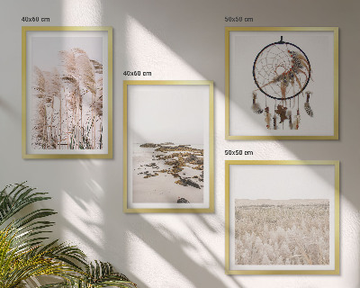 Set om 4 tavlor Gräsfält i boho-stil på stranden