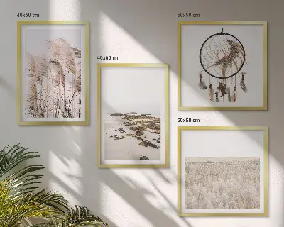 Gräsfält i boho-stil på stranden tavlor i set om 4