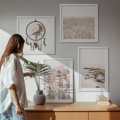 Set om 4 tavlor Gräsfält i boho-stil på stranden