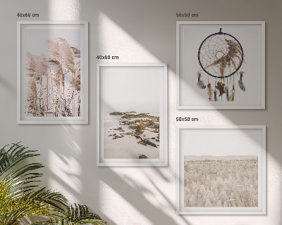 Set om 4 tavlor Gräsfält i boho-stil på stranden