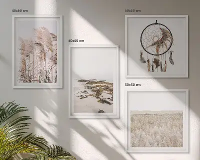Gräsfält i boho-stil på stranden tavlor i set om 4