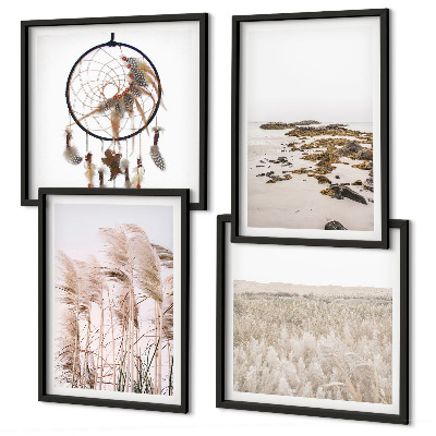 Set om 4 tavlor Gräsfält i boho-stil på stranden