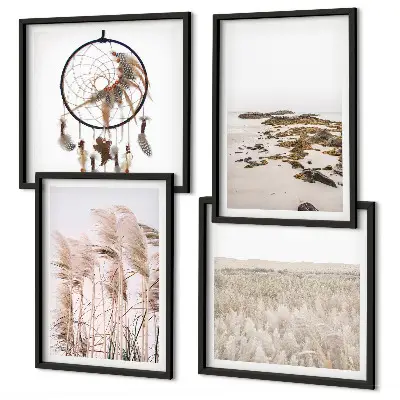 Gräsfält i boho-stil på stranden tavlor i set om 4