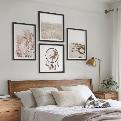 Set om 4 tavlor Gräsfält i boho-stil på stranden