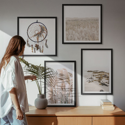 Set om 4 tavlor Gräsfält i boho-stil på stranden