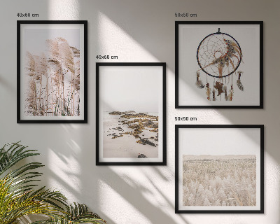 Set om 4 tavlor Gräsfält i boho-stil på stranden