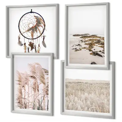 Gräsfält i boho-stil på stranden tavlor i set om 4