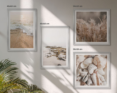 Tavelvägg med 4 tavlor Strandgräs vågor stenar boho