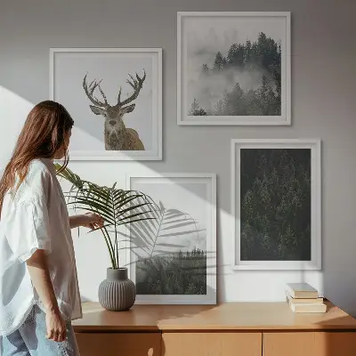 Gröna skogar dimmiga landskap tavlor i set om 4