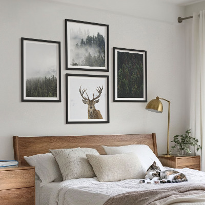 Set om 4 tavlor Gröna skogar dimmiga landskap