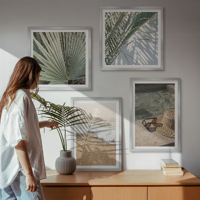 Set om 4 tavlor Vattenstrandhatt solglasögon