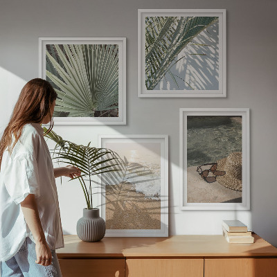 Set om 4 tavlor Vattenstrandhatt solglasögon