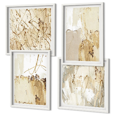 Set om 4 tavlor Abstrakta mönster beige vita