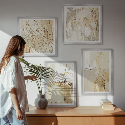 Set om 4 tavlor Abstrakta mönster beige vita