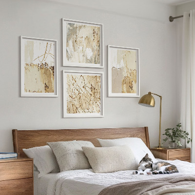 Set om 4 tavlor Abstrakta mönster beige vita