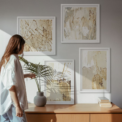 Set om 4 tavlor Abstrakta mönster beige vita