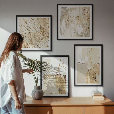 Set om 4 tavlor Abstrakta mönster beige vita