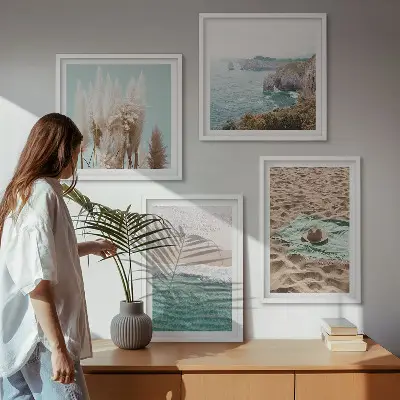 Tavelvägg strandvågor med gräshatt motiv för tavelvägg ovanför soffa