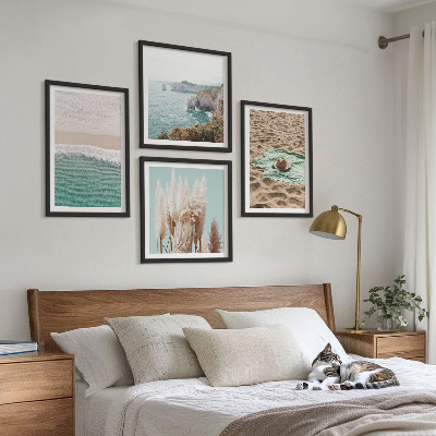 Tavelvägg ovanför soffa Strandvågor gräshatt