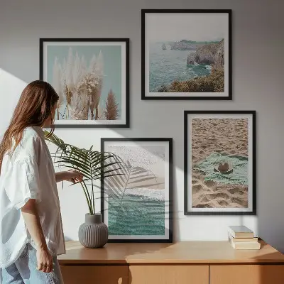 Tavelvägg strandvågor med gräshatt motiv för tavelvägg ovanför soffa