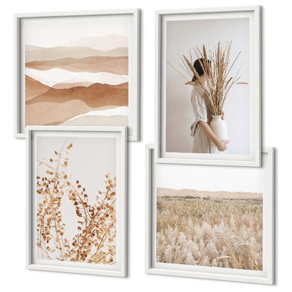 Set om 4 tavlor Växtmotiv i boho-stil