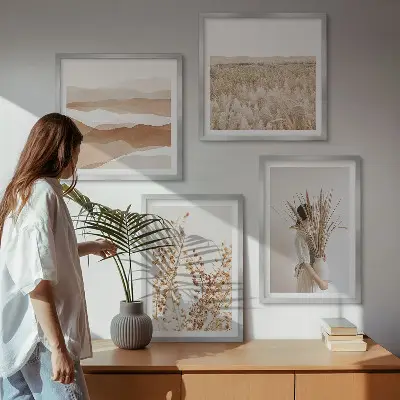 Växtmotiv i boho-stil set om 4 tavlor