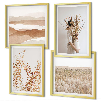 Set om 4 tavlor Växtmotiv i boho-stil