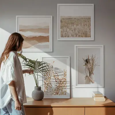 Växtmotiv i boho-stil set om 4 tavlor