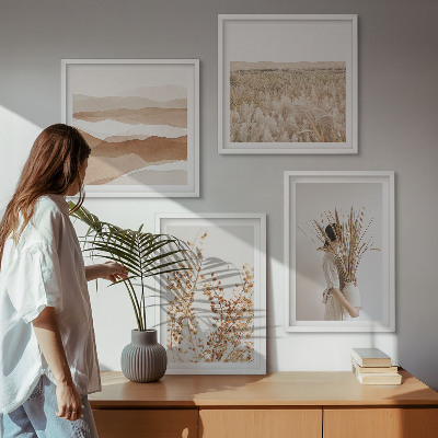 Set om 4 tavlor Växtmotiv i boho-stil