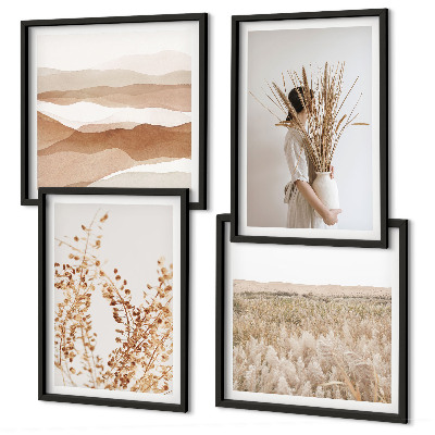 Set om 4 tavlor Växtmotiv i boho-stil