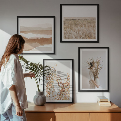 Set om 4 tavlor Växtmotiv i boho-stil