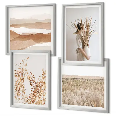 Växtmotiv i boho-stil set om 4 tavlor