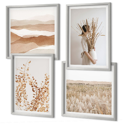 Set om 4 tavlor Växtmotiv i boho-stil