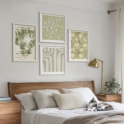 Boho växtpastellkompositioner set med 4 tavlor