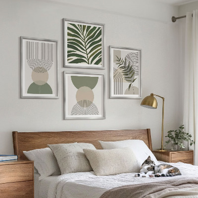 Tavelvägg med 4 tavlor Abstrakta löv boho-stil
