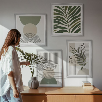 Tavelvägg med 4 tavlor Abstrakta löv boho-stil
