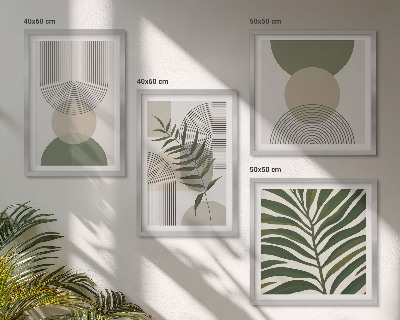 Tavelvägg med 4 tavlor Abstrakta löv boho-stil