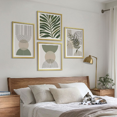 Tavelvägg med 4 tavlor Abstrakta löv boho-stil