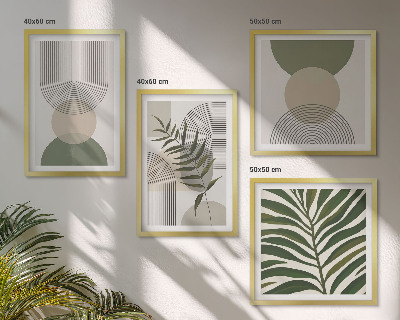 Tavelvägg med 4 tavlor Abstrakta löv boho-stil