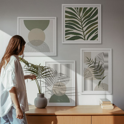 Tavelvägg med 4 tavlor Abstrakta löv boho-stil