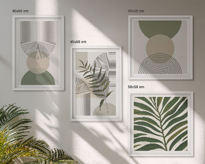 Tavelvägg med 4 tavlor Abstrakta löv boho-stil