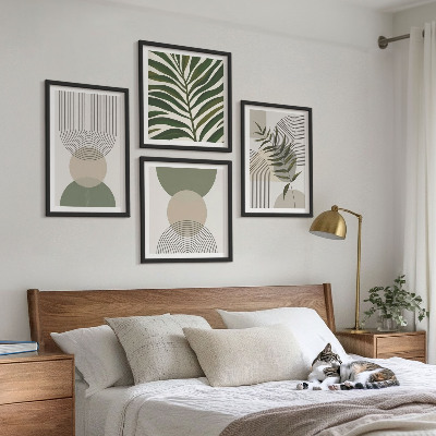 Tavelvägg med 4 tavlor Abstrakta löv boho-stil