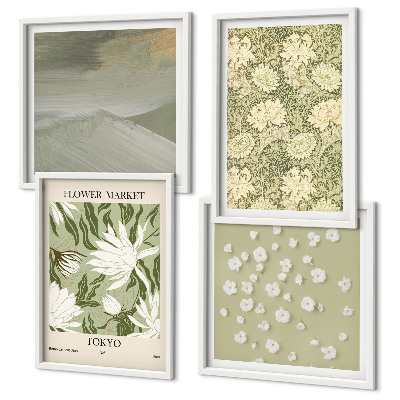 Tavelvägg ovanför soffa Blommiga abstraktioner i bohemisk stil