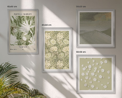 Tavelvägg ovanför soffa Blommiga abstraktioner i bohemisk stil
