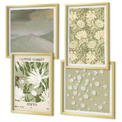 Tavelvägg ovanför soffa Blommiga abstraktioner i bohemisk stil