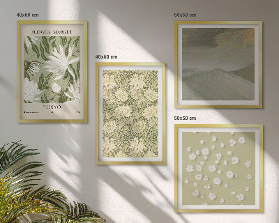 Tavelvägg ovanför soffa Blommiga abstraktioner i bohemisk stil