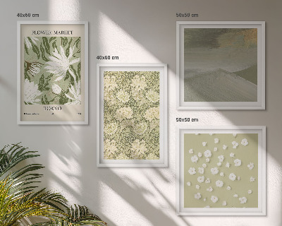 Tavelvägg ovanför soffa Blommiga abstraktioner i bohemisk stil
