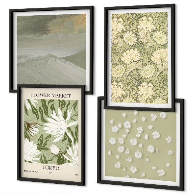Tavelvägg ovanför soffa Blommiga abstraktioner i bohemisk stil