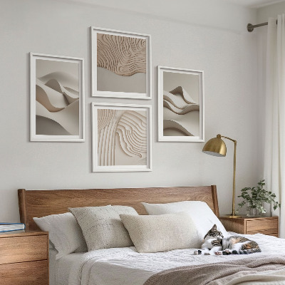 Tavelvägg med 4 tavlor Abstrakta beige vågor