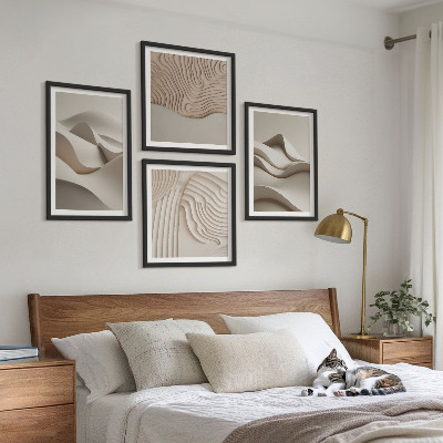 Tavelvägg med 4 tavlor Abstrakta beige vågor
